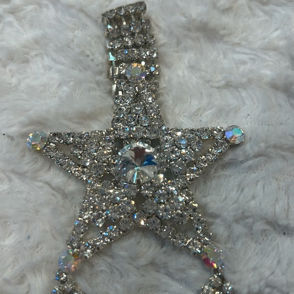 Vintage Silver sheriff Star pendant with Cascading Crystals scarf clip one size - Picture 2 of 11